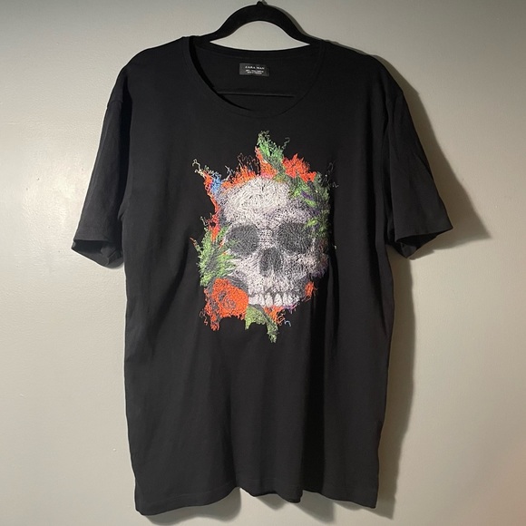 Zara Other - Zara Man Embroidered Skull Tshirt Black Size Large